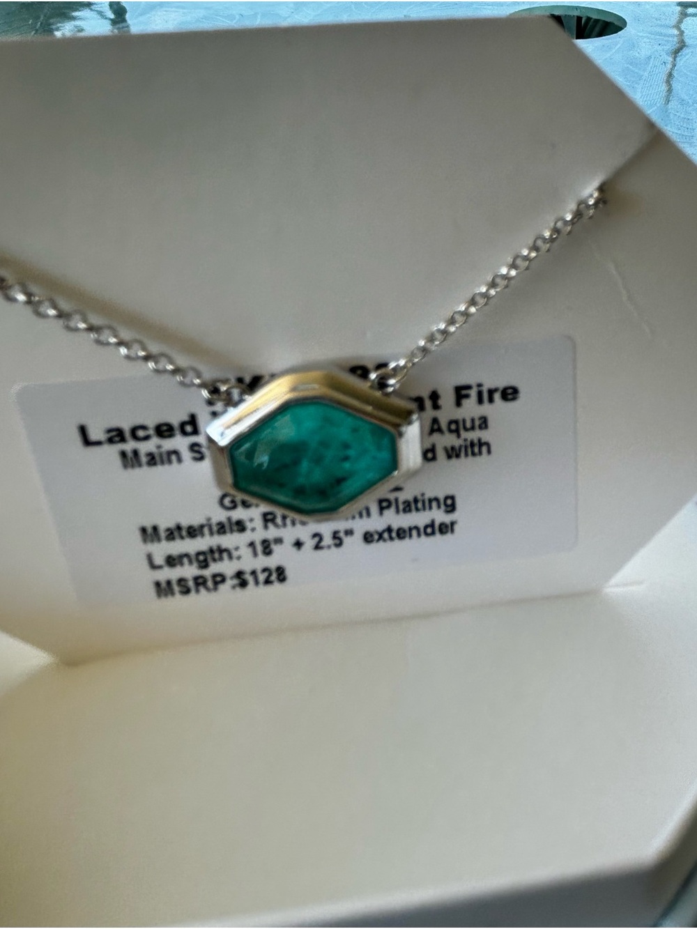 BP OG Aqua Hexagon Pendant Necklace -Rhodium